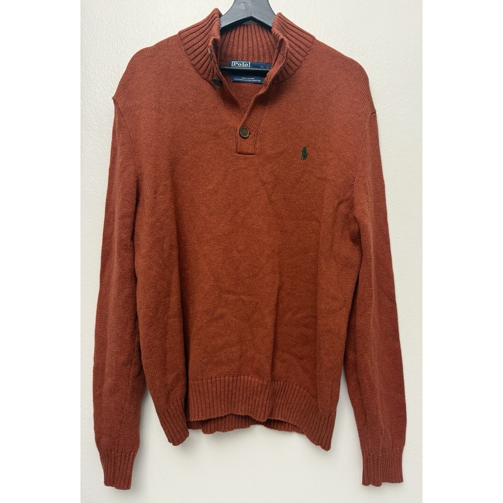 VTG Polo Ralph Lauren Men's L Quarter Button Mock Neck Cotton Pullover